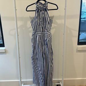 blue and white j crew jumpsuit